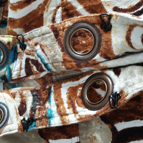 Parsley & Sage Medium Green Brown Abstract Print Grommet Lightweight Jacket - Picture 14 of 16